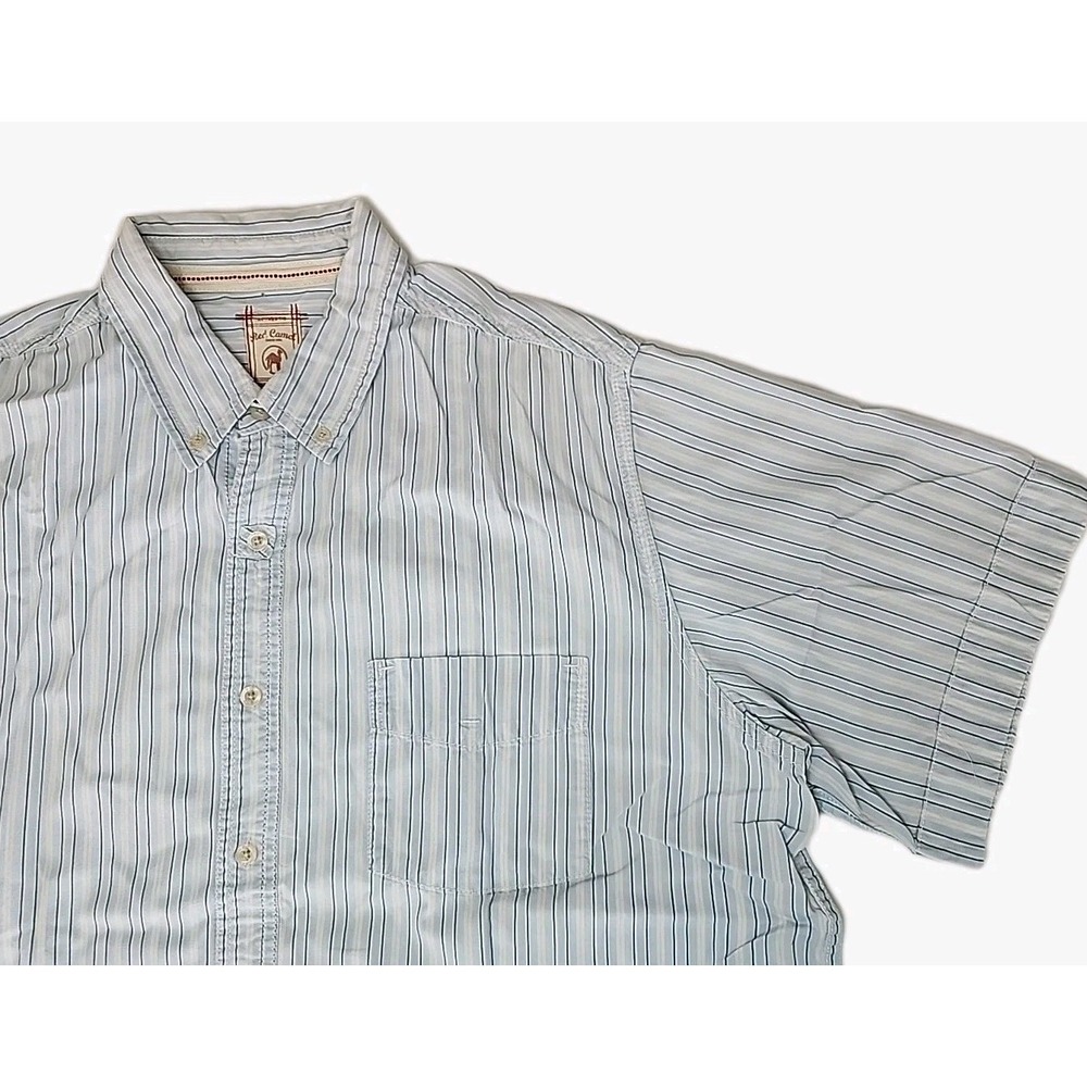 Red Camel Men's‎ XL 100% Cotton White/Blue Vert Stripe S/S Button Shirt Modern